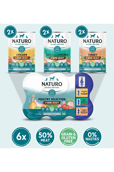 Naturo Conserve Adult Variety Pack, Pui, Rata, Curcan 390g x 6