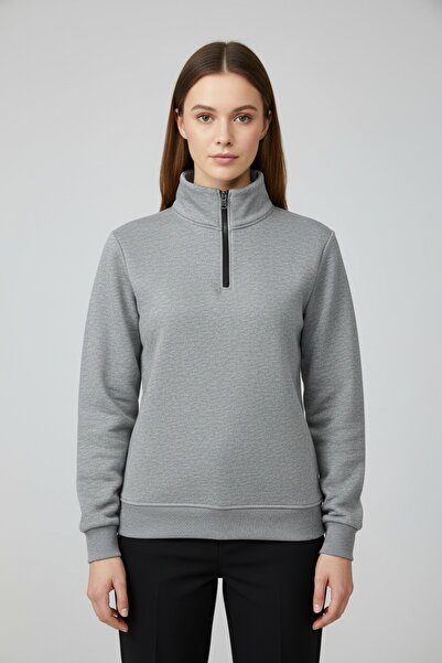 assef سترة نسائية مريحة بسحاب نصف كلي وياقة عالية مصنوعة من القطن ومضادة للتك...