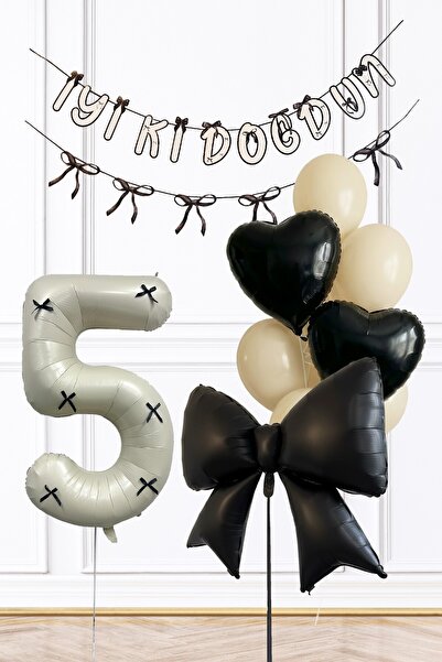 PEKSHOP Black Bow Concept 5 Year Old Birthday Balloon Set Age Balloon Set228