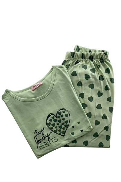 DoDe Flora Women's Heart Patterned Short Sleeve Pajama Set - 5645 - Stlla Pnk