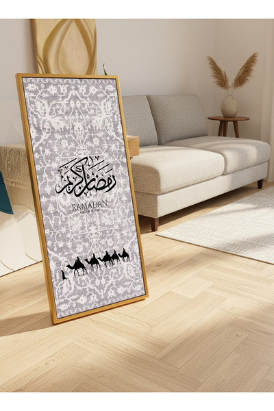 LOWHA لوحة جدارية قماشية على إطار خشبي بإطار ذهبي عائم وحامل خلفي، تحمل تصميم...