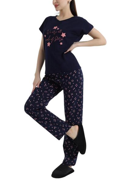 DoDe Flora Women's Star Patterned Short Sleeve Pajama Set - 5505 - Stlla Pnk