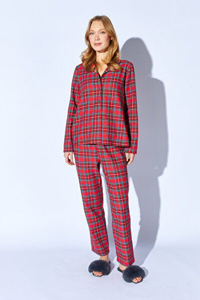 Manche Red Plaid Patterned Comfortable Fit Pajama Set I Mkn1810653-1