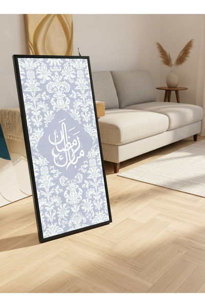 LOWHA لوحة جدارية قماشية على إطار خشبي بإطار أسود عائم وحامل خلفي، مزينة بتصم...