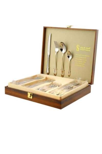 Alsaif Home Cutlery Bag with Gold Trim – 24 Pieces | Al Saif Home