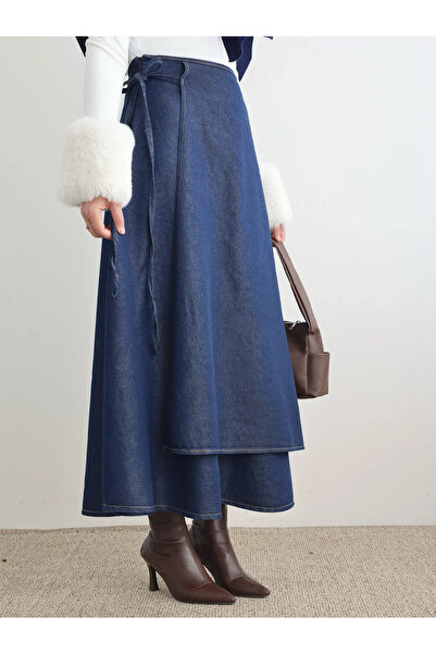 unika boutique Yandan Bağlamalı Uzun Kot Etek