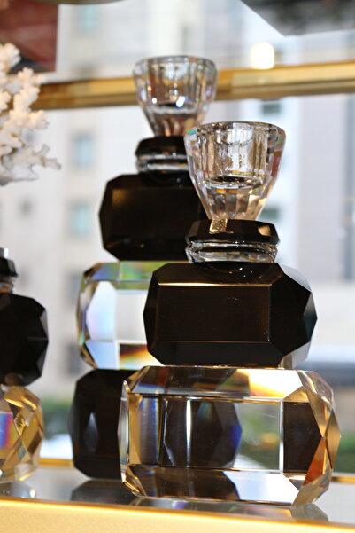 tuan design 2 Lİ KRİSTAL ŞAMDAN SİYAH ŞEFFAF