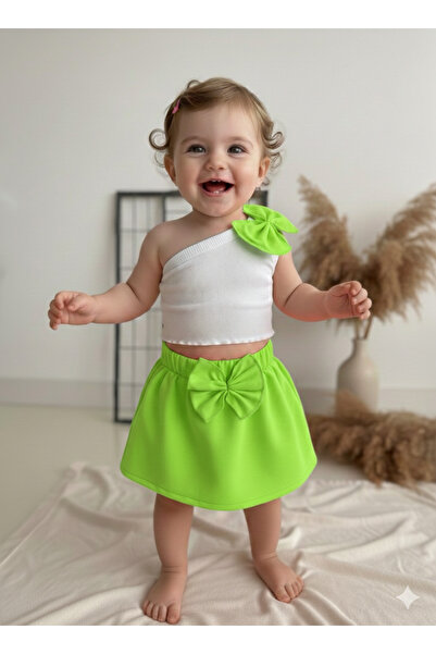 BAHNUR Single Sleeve Crop Skirt Set