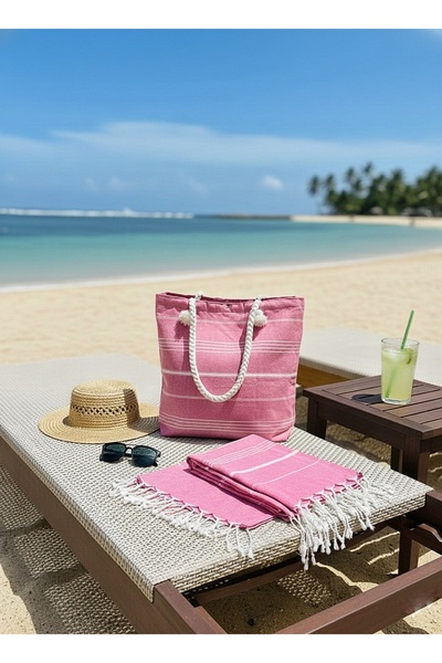 Life Line Pamuk Peştemal & Çanta Seti – Organik Hafif, Çok Amaçlı (Plaj • Ham...