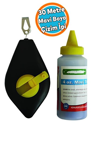 NZB 30 Metre Plastik Hazneli Boyalı Çırpı Çizim İpi İnşaat Marangoz İp Mavi T...