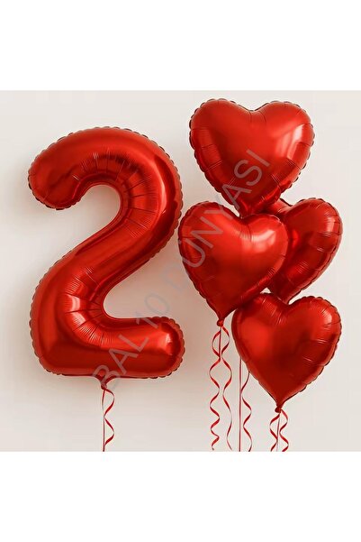 BEST PARTİ Kırmızı Rakam Kalp Folyo Balon Seti Yaş-2