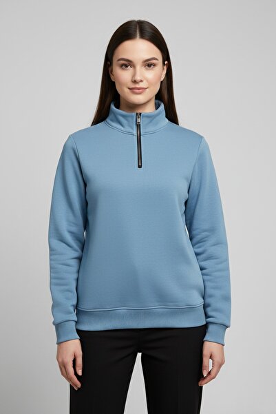 assef Women's Relax Half Zipper High Collar Cotton Anti-Pilling Non-Pilling F...