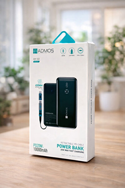 ADMOS 10000 mAh Retractable PD Cable Power Bank