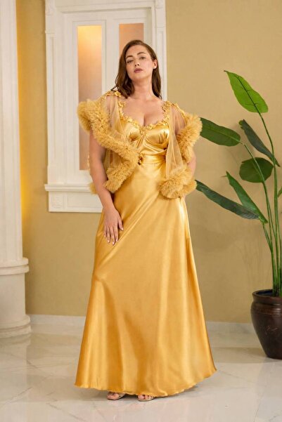 Lama Lingerie Kadın Uzun Gecelik Saten Ve Tül