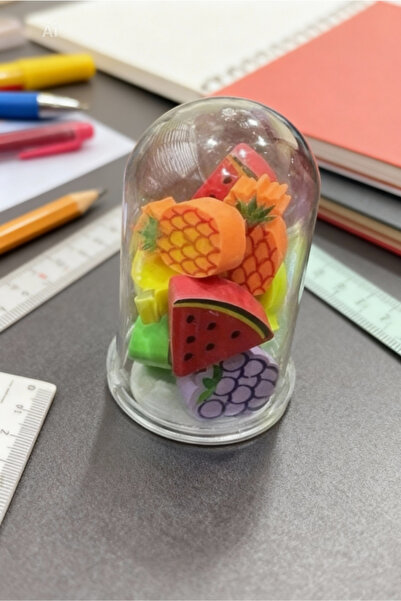 Glanart 10 lu fanus içinde mini meyve figürlü silgi seti