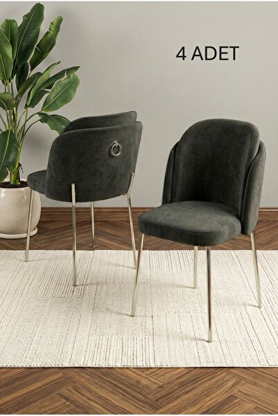 DEREN HOME Rigella Gümüş 4Adet Mutfak Salon Yemek Odası Sandalyesi Silinebili...