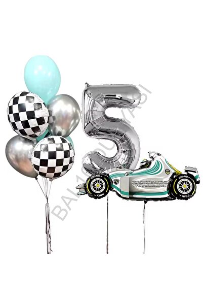 BEST PARTİ Silver Number Race Car Birthday Party Set Age-5