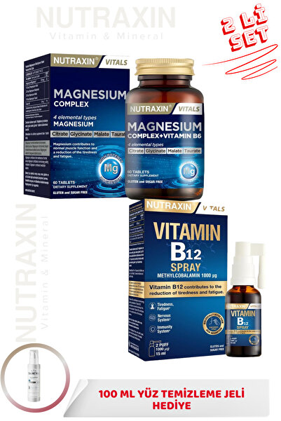 Nutraxin Magnezyum Complex+Vitamin B6 & Vitamin B12 Sprey 15 ML + 100 ML Jel ...