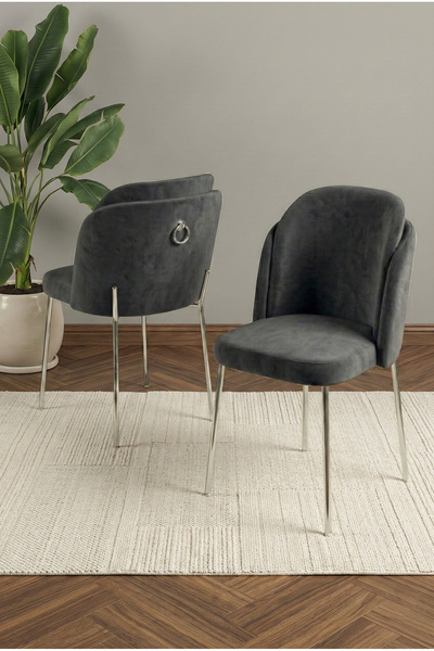 DEREN HOME Rigella Gümüş 1 Adet Mutfak Salon Yemek Odası Sandalyesi Silinebil...