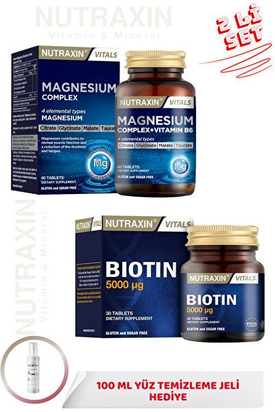 Nutraxin Magnezyum Complex+Vitamin B6 60 Tablet & Biotin 5000 mcg 30 Tablet +...
