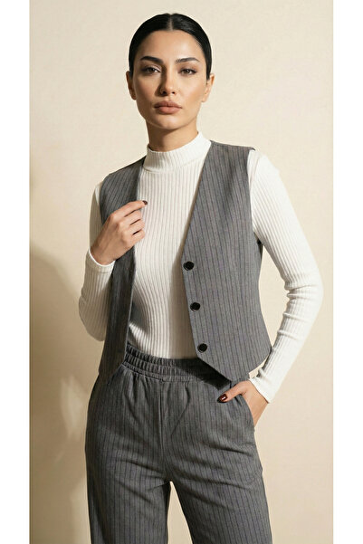 Miyalon Women's Gray Striped Vest Top and Bottom 3-Piece Set