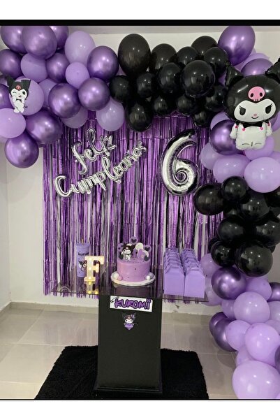 Çemrek Süs Parti Lila Black Balloon Chain Set Includes 101 Kuromi Balloons