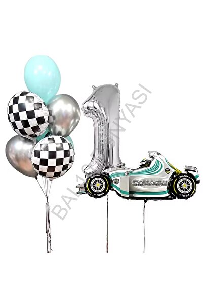 BEST PARTİ Silver Number Race Car Birthday Party Set Age-1