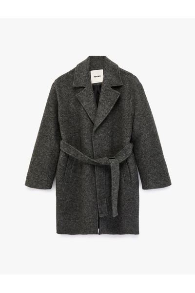 Koton Alpaca Wool Blend Long Sleeve Pocketed Belted Boucle Coat