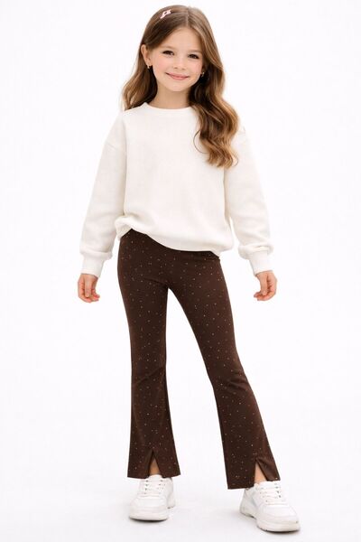 İncili Girls' Leggings with Stone Slit Detail