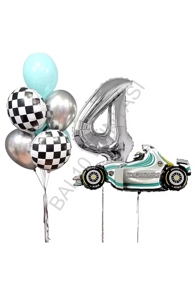 BEST PARTİ مجموعة سيارة سباق فضية اللون لحفلات أعياد الميلاد - للأعمار من 4 س...