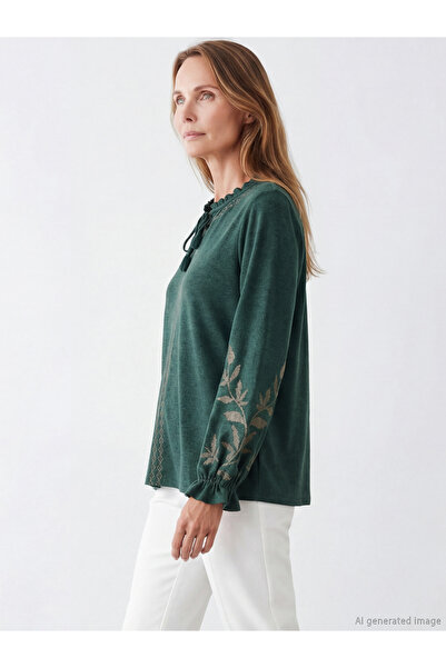 LC Waikiki Sparkling Choices Tie-Up Roba Collar Embroidered Blouse from Shini...