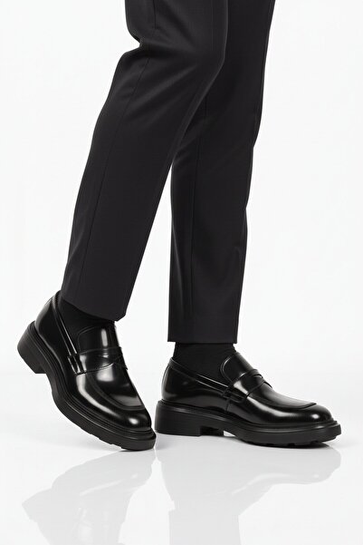 AYAKMOD Pantofi casual pentru bărbați din piele naturală neagră 3254 M