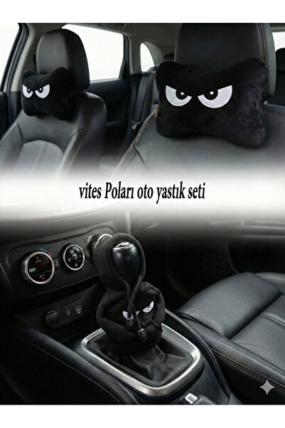 darinza 2 Adet Lastikli Siyah Göz Oto Boyun Yastığı ve vites poları set Tüm A...