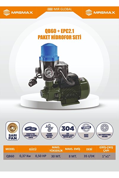 İBELTECH QB60 + EPC2.1 OTOMATİK PAKET HİDROFOR SETİ 2 KAT 2 DAİRE