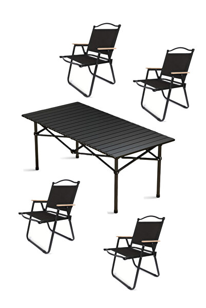 AGD Camping Table Set with 4 Folding Chairs/ black