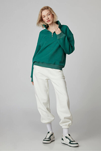 Beyyoglu Fermuarlı Dik Yaka Oversize Sweatshirt