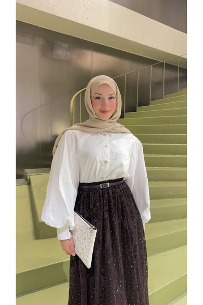 ZARERA Stoned Tulle Flocked Skirt