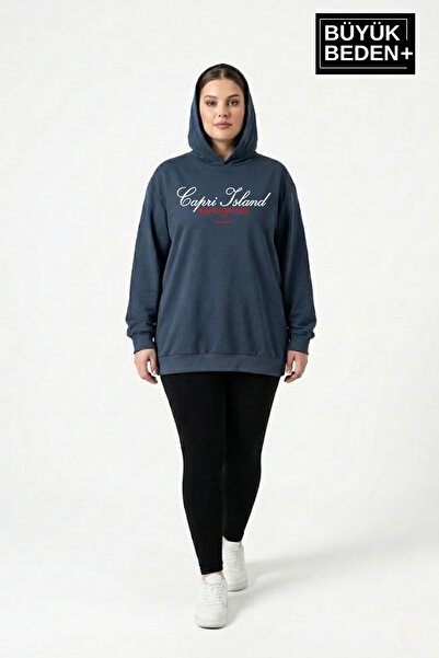 Superlife Women's Large Size Hooded Capri Island Printed Thin Sweatshirt Spr2...