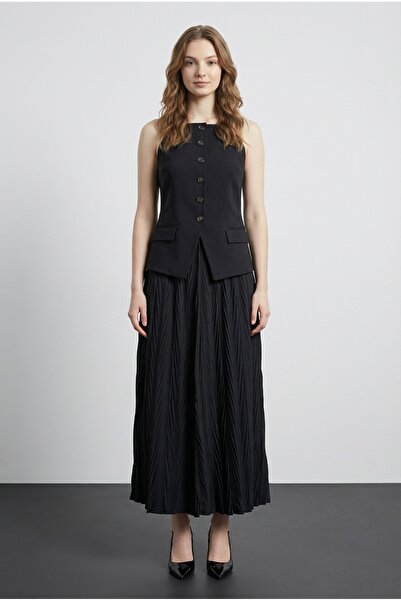 Quzu Vest Detailed Matchli Dress Black