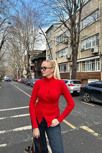 lizge giyim Asymmetric Button Detail Tricot Sweater