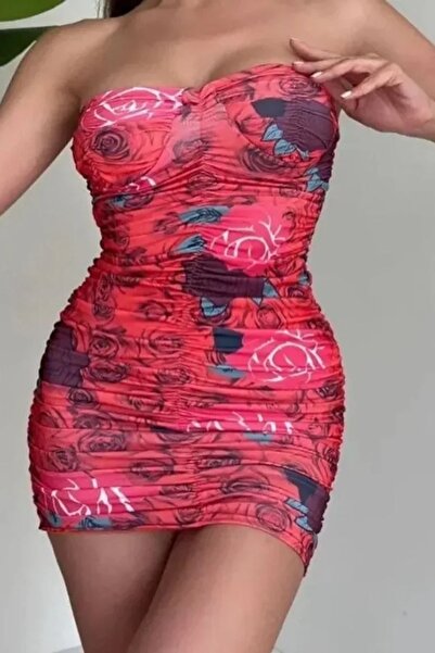 Hiccup Janes Floral Pattern Strapless Bodycon Mini Dress