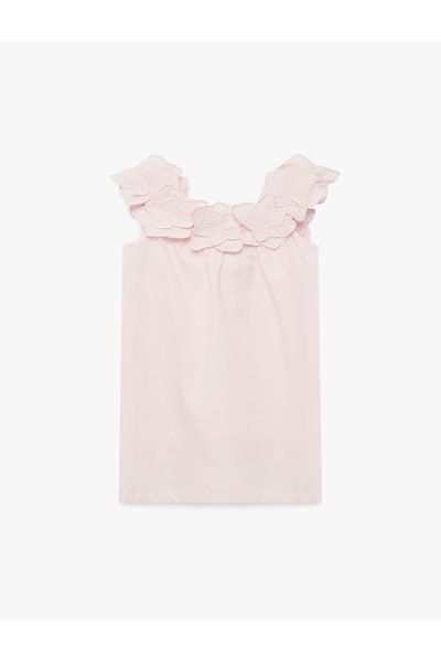 Koton Rochie mini din bumbac, fără mâneci, cu decolteu bărcuță și detalii flo...