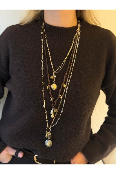 gingillo aksesuar Brand Model Leather Cord Detail Triple Necklace