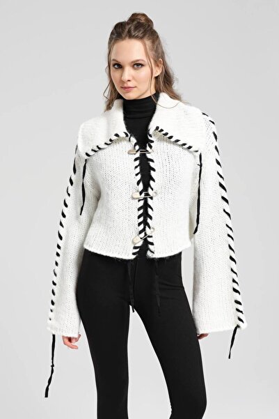 tw3 Women's Knitwear Sweater Cardigan with Safety Pin Detail on the Front