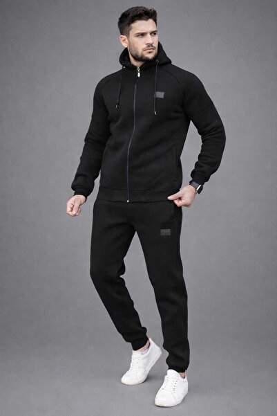 Fors Life Men's Fleece Hooded Tracksuit Set, Black