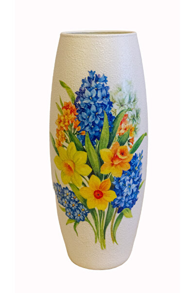 Kumiko Art Glass vase decorated with daffodils and hyacinths, 10x10x26 cm
