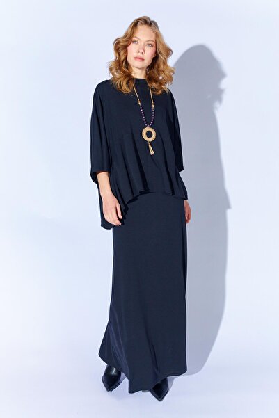 TENA Women's Black 172 Low-Sleeve Blouse and Long Pique Modal Skirt Set