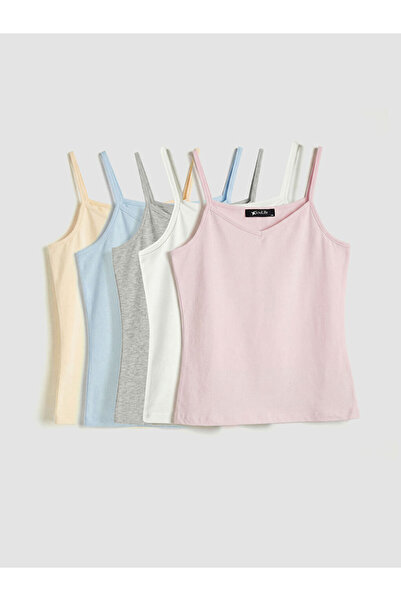 LC Waikiki Pink V-Neck Rope Strap Women's Tank Top 5-Piece Set