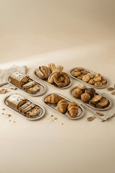 Sarkap Home 6'lı Silver Oval Sunumluk Metal Servis Tepsisi