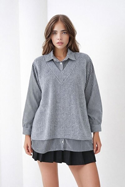 MAMAYAGA Women's Long Sleeve Shirt Collar Inside Shirt Inside Knitwear Y Vest...